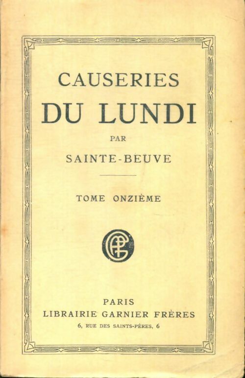 Livrenpoche : Causeries du lundi par Sainte-Beuve Tome XI - Sainte-Beuve - Livre