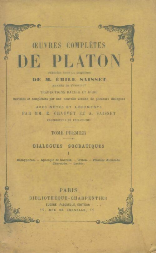 Livrenpoche : Oeuvres complètes de Platon Tome I - Platon - Livre