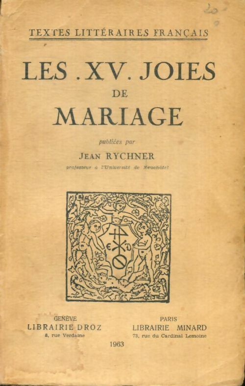 Livrenpoche : Les XV joies de mariage - Jean Rychner - Livre