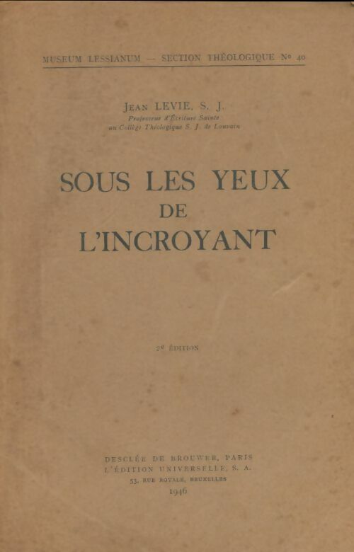 Livrenpoche : Sous les yeux de l'incroyant - Jean Levie - Livre