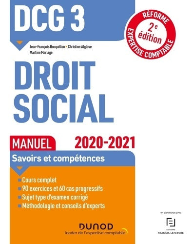 Livrenpoche : DCG 3 Droit social - Manuel - 2020-2021 : Réforme Expertise comptable - Jean-François Bocquillon - Livre