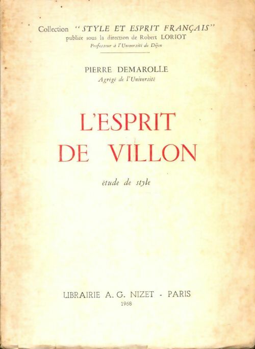 Livrenpoche : L'esprit de Villon : Étude de style - Pierre Demarolle - Livre