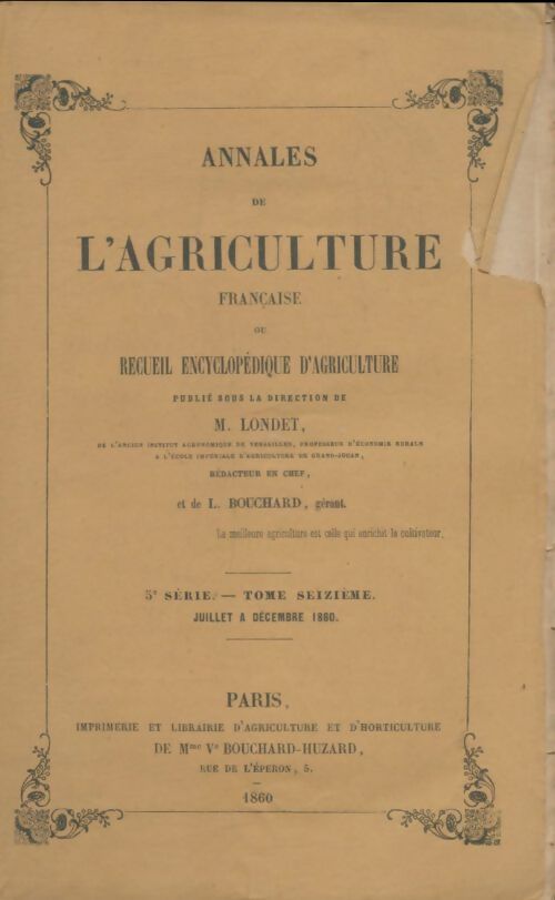 Livrenpoche : Annales de l'agriculture française 5e série Tome XVI - M. Londet - Livre