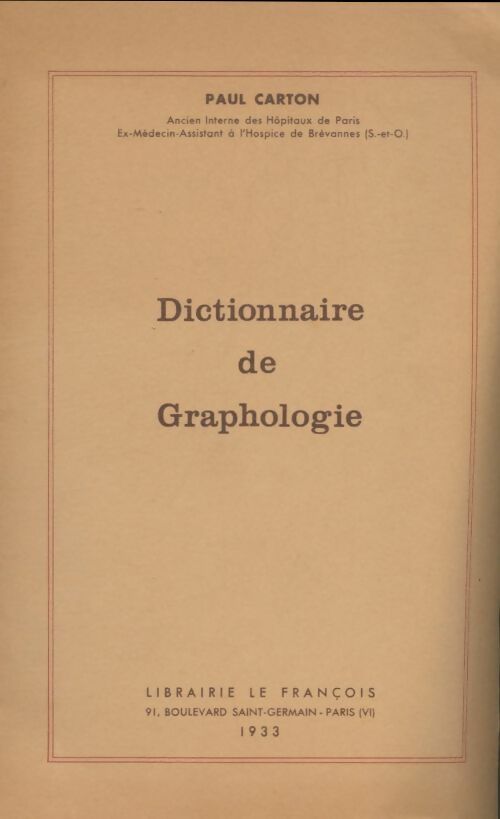 Livrenpoche : Dictionnaire de graphologie - Paul Carton - Livre