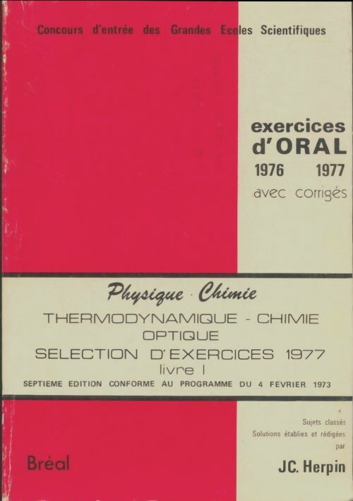 Physique-chimie exercices d'oral 1976 - J.C Herpin -  Bréal GF - Livre