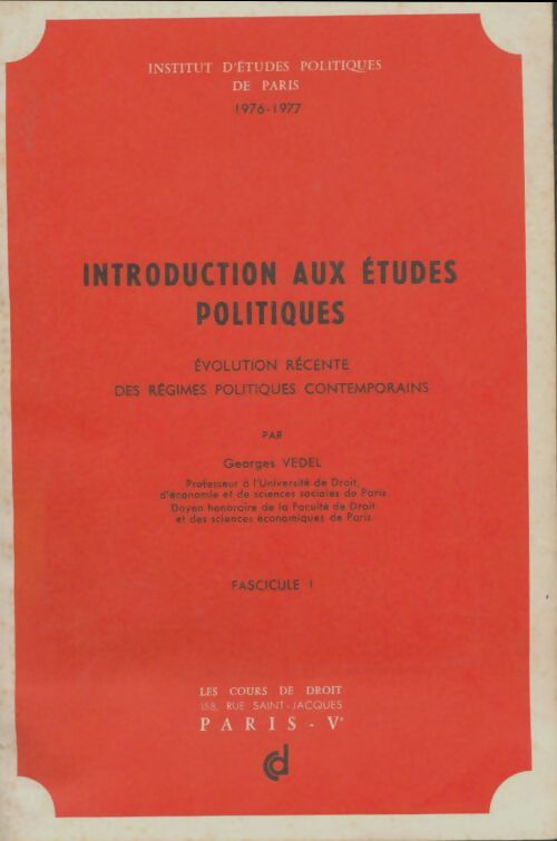 Livrenpoche : Introduction aux études politiques fascicule 1 - Georges Vedel - Livre