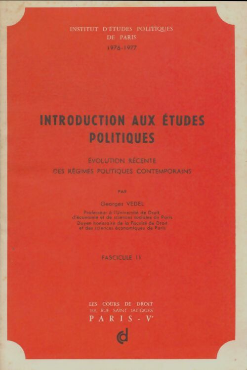 Livrenpoche : Introduction aux études politiques fascicule 2 - Georges Vedel - Livre