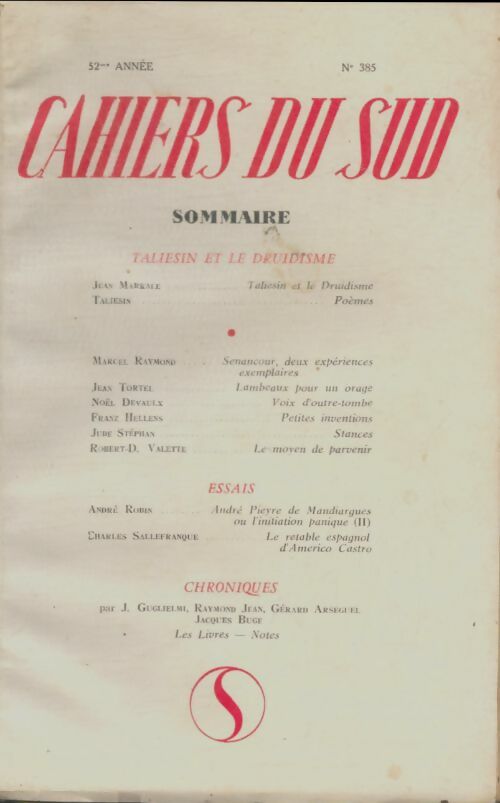 Livrenpoche : Cahiers du sud n°385 : Taliesin et le druidisme - Collectif - Livre