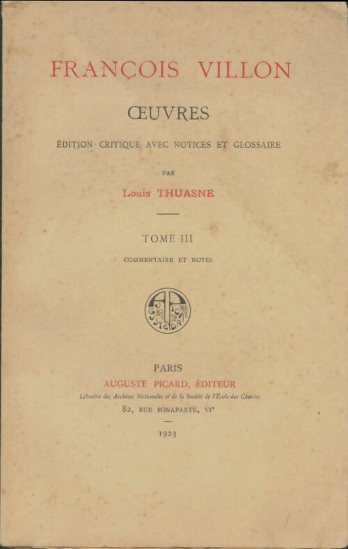 Livrenpoche : Oeuvres Tome III - François Villon - Livre