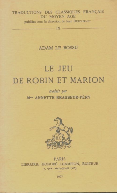 Le jeu de Robin et Marion - Adam Le Bossu - Livre