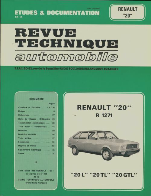 Renault 20 R1271 - Collectif -  Revue technique automobile - Livre