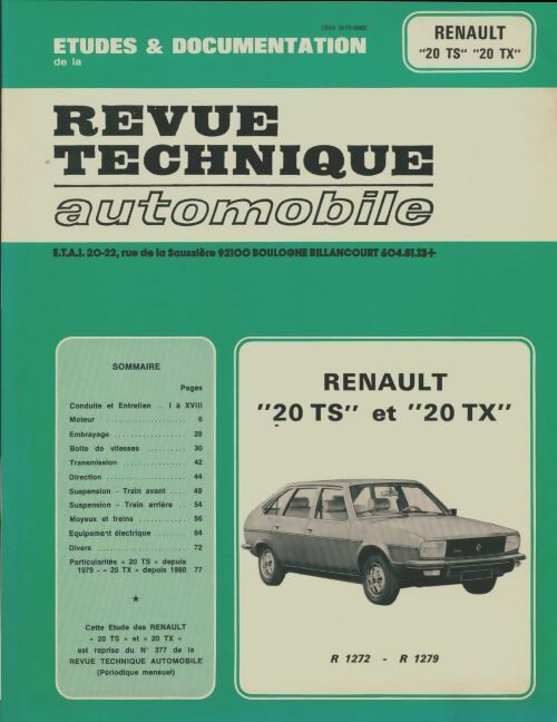 Renault 20 TS et 20 TX - Collectif -  Revue technique automobile - Livre