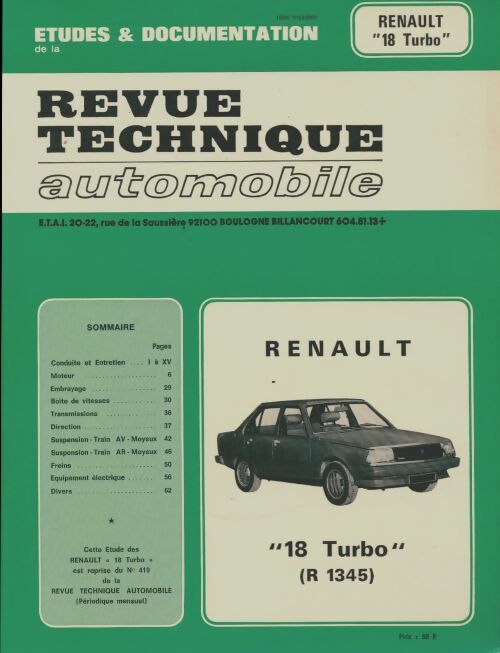 Renault 18 turbo - Collectif -  Revue technique automobile - Livre
