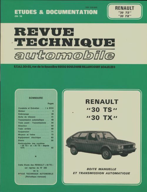 Livrenpoche : Renault 30 TS et 30 TX - Collectif - Livre