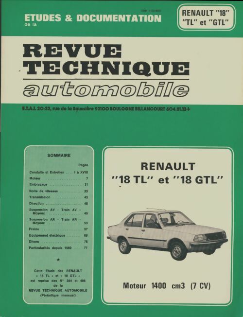 Livrenpoche : Renault 18 TL et GTL moteur 1400 - Collectif - Livre