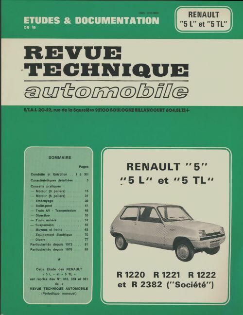 Livrenpoche : Renault r5, 5L et 5 TL - Collectif - Livre