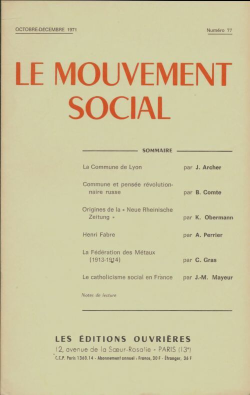 Livrenpoche : Le mouvement social n°77 - Collectif - Livre