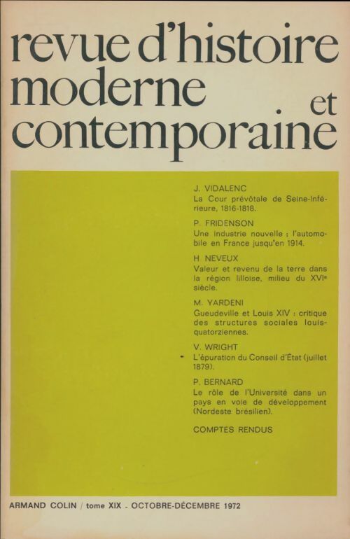 Livrenpoche : Revue d'histoire moderne et contemporaine Tome XIX octobre-décembre 1972 - Collectif - Livre