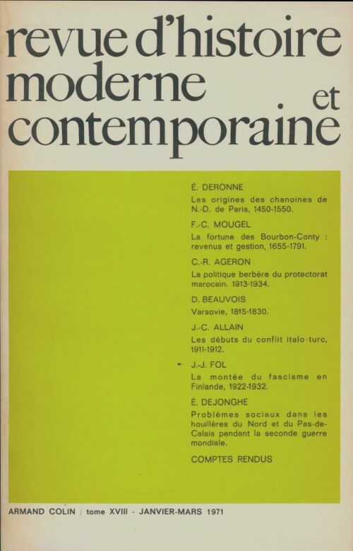 Livrenpoche : Revue d'histoire moderne et contemporaine Tome XVIII Janvier-mars 1971 - Collectif - Livre
