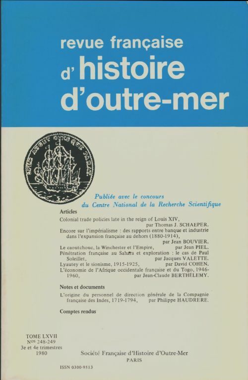 Livrenpoche : Revue française d'histoire d'outre-mer n°248-249 - Collectif - Livre