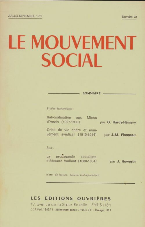 Livrenpoche : Le mouvement social n°72 - Collectif - Livre