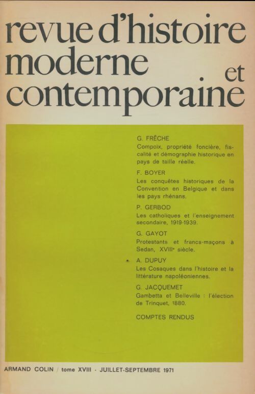 Livrenpoche : Revue d'histoire moderne et contemporaine Tome XVIII juillet-septembre 1971 - Collectif - Livre