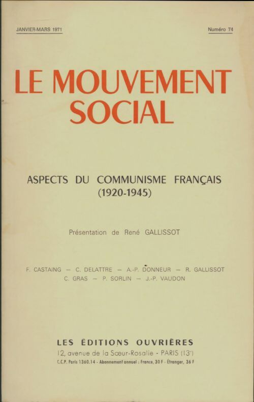 Livrenpoche : Le mouvement social n°74 - Collectif - Livre