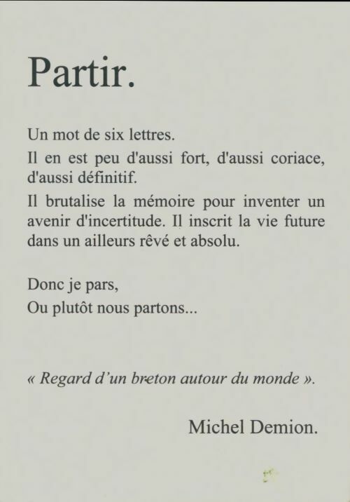 Livrenpoche : Partir - Michel Demion - Livre