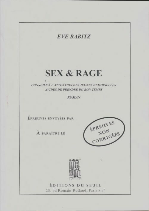 Livrenpoche : Sex & rage - Eve Babitz - Livre