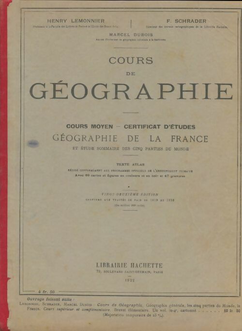 Livrenpoche : Cours de géographie CM-certificat d'études - Collectif - Livre