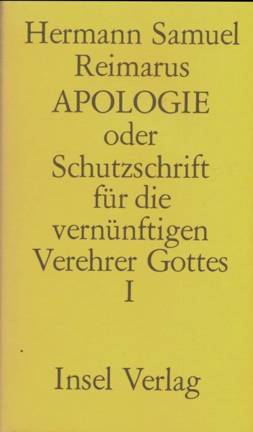 Livrenpoche : Apologie Tome Iet II - Hermann Samuel Reimarus - Livre