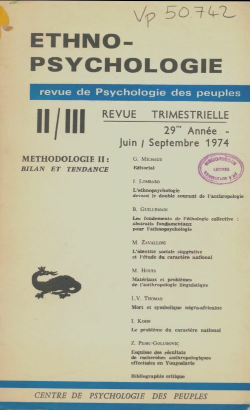 Livrenpoche : Ethno-psychologie Tome XXIX n°II/III - Collectif - Livre