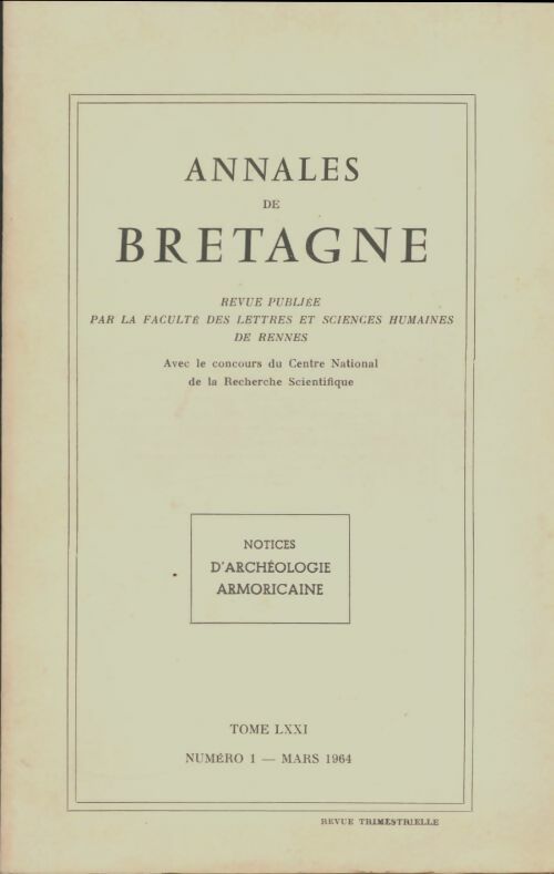 Livrenpoche : Annales de Bretagne Tome LXXI n°1 - Collectif - Livre