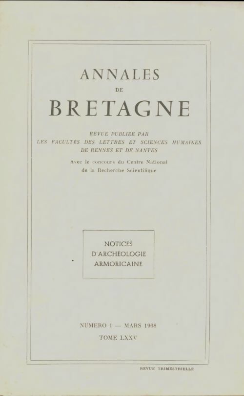 Livrenpoche : Annales de Bretagne Tome LXXV n°1 - Collectif - Livre