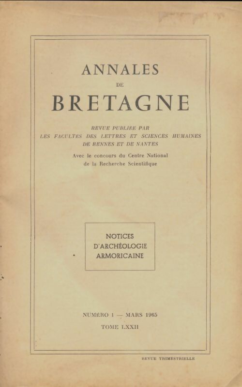 Livrenpoche : Annales de Bretagne tome LXXII n°1 - Collectif - Livre