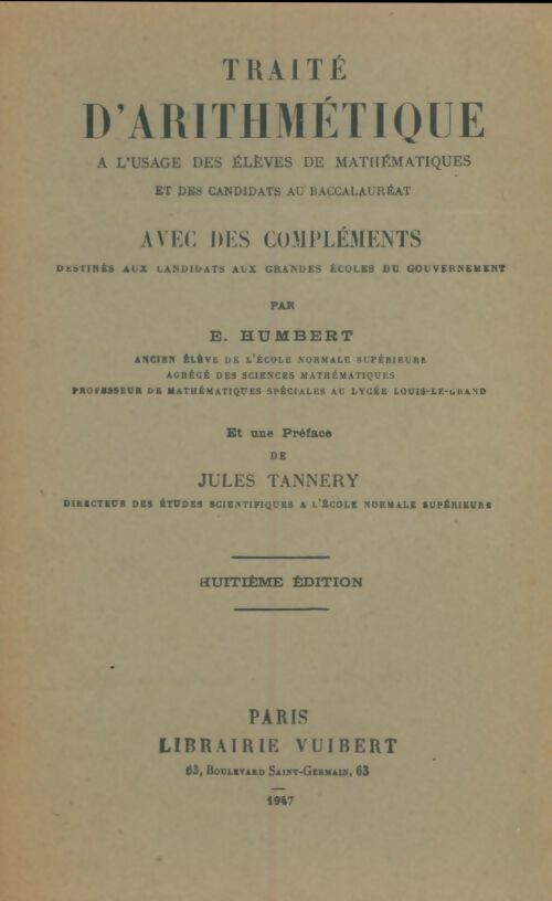 Livrenpoche : Traité d'arithmétique - E Humbert - Livre