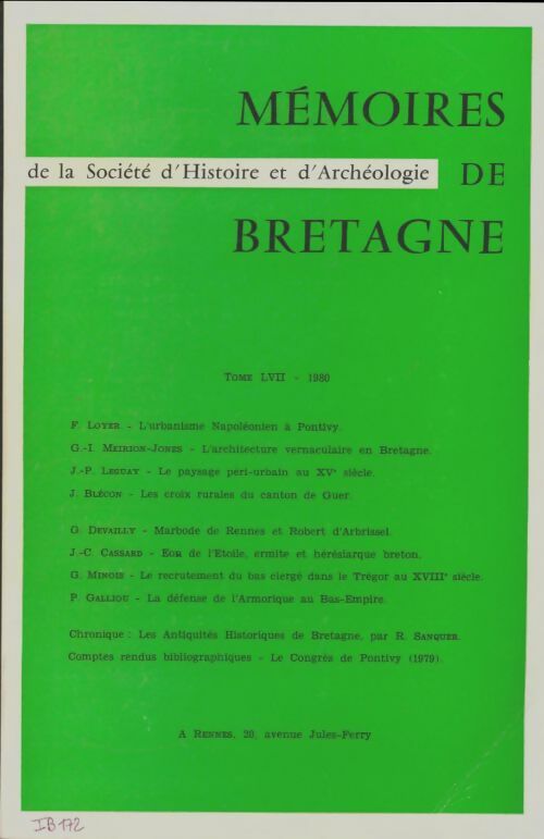 Livrenpoche : Mémoires de la société d'histoire et d'archéologie de Bretagne Tome LVII - Collectif - Livre