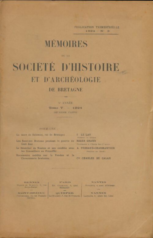 Société d'histoire et d'archéologie de Bretagne Tome V - Collectif -  Société d'histoire et d'archéologie de Bretagne GF - Livre