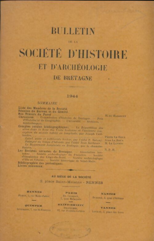 Livrenpoche : Société d'histoire et d'archéologie de Bretagne 1944 - Collectif - Livre