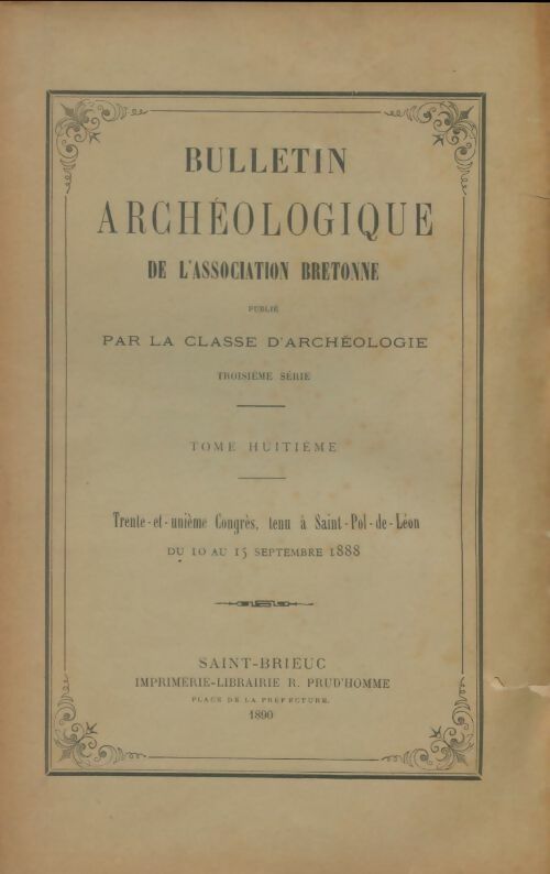 Livrenpoche : Bulletin archéologique de l'association bretonne 3e série Tome VIII - Collectif - Livre