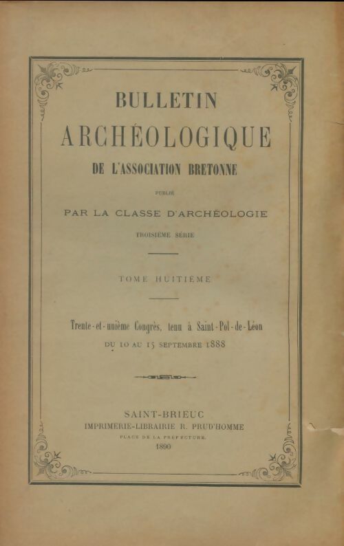 Bulletin archéologique de l'association bretonne 3e série Tome VIII - Collectif -  Association bretonne GF - Livre