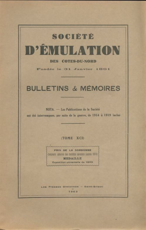 Livrenpoche : Société d'émulation des Côtes-du-Nord Tome XCI - Collectif - Livre