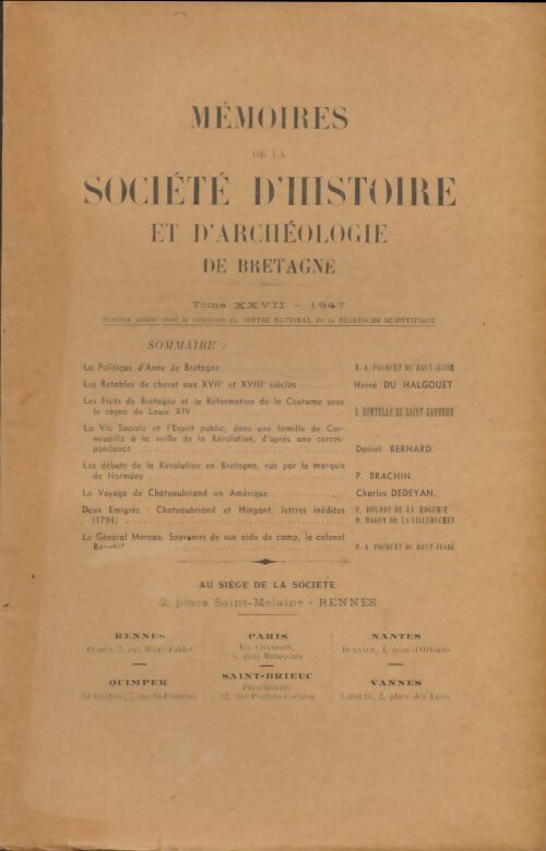 Livrenpoche : Bulletin archéologique de l'association bretonne Tome XXVII 1947 - Collectif - Livre