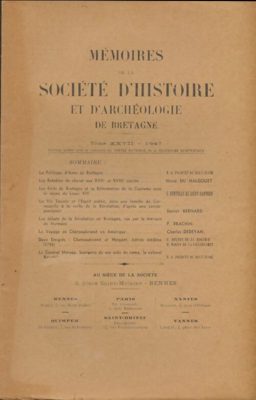 Bulletin archéologique de l'association bretonne Tome XXVII 1947 - Collectif -  Bulletin de l'association bretonne - Livre