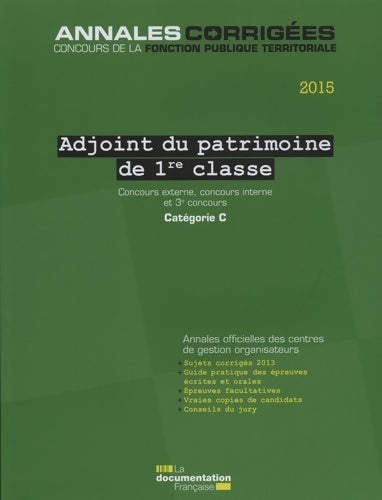 Livrenpoche : Adjoint du patrimoine de 1re classe 2015 - ac n°53 - Centre Interdépartemental De Gestion De La Petite Couronne De La Région Ile De France (CIGPC) - Livre
