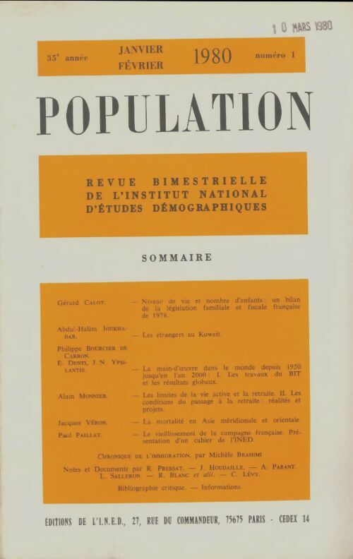 Livrenpoche : Population 35e année n°1 - Collectif - Livre