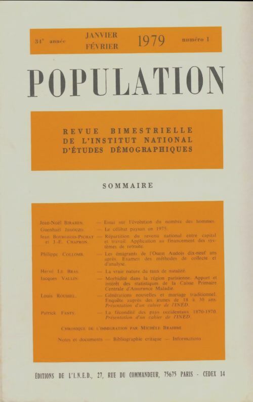 Population 34e année n°1 - Collectif -  Population  - Livre