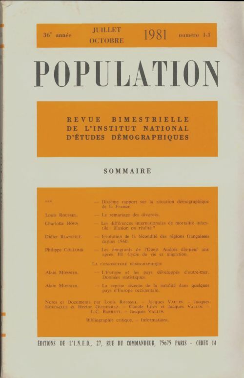 Livrenpoche : Population 36e année n°4-5 - Collectif - Livre