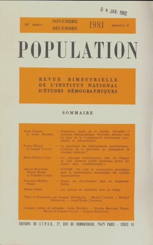 Livrenpoche : Population 36e année n°6 - Collectif - Livre