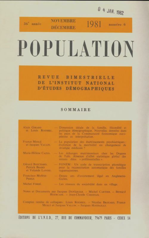 Population 36e année n°6 - Collectif -  Population  - Livre